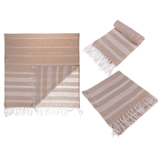 White/brown coloured Fouta Towel (for sauna &,