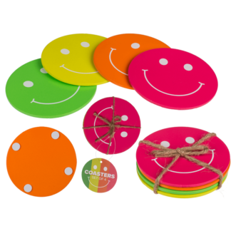 MDF coaster, Smile, Dia: 9 cm, set of 4,