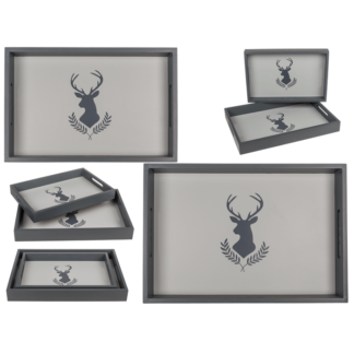 Grey colored wooden tray, deer head,