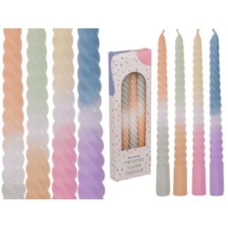 Twisted taper candle with colour gradient, Pastel,