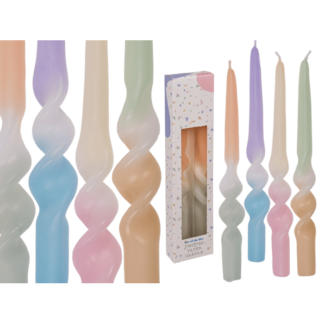 Twisted taper candle with colour gradient, Pastel,