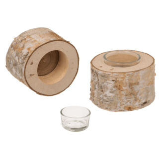 Decorative tree trunk with glass tealight insert,