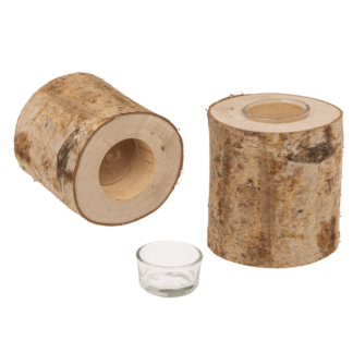 Decorative tree trunk with glass tealight insert,