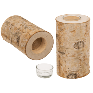 Decorative tree trunk with glass tealight insert,