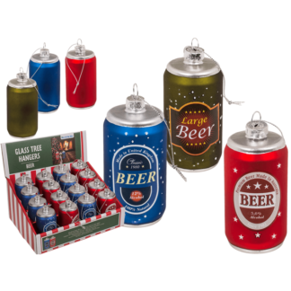 Glass tree hanger, beer, 3 assorted,